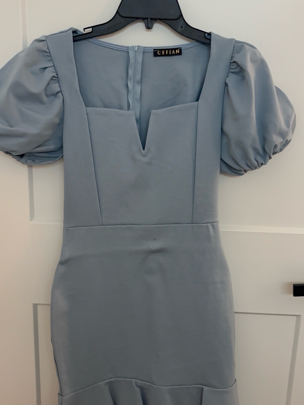 Puff Sleeve Midi Dress in Light Blue